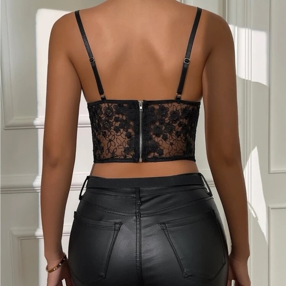 New Backless Lace Floral Print Crop Cami Top - Picture 6 of 6